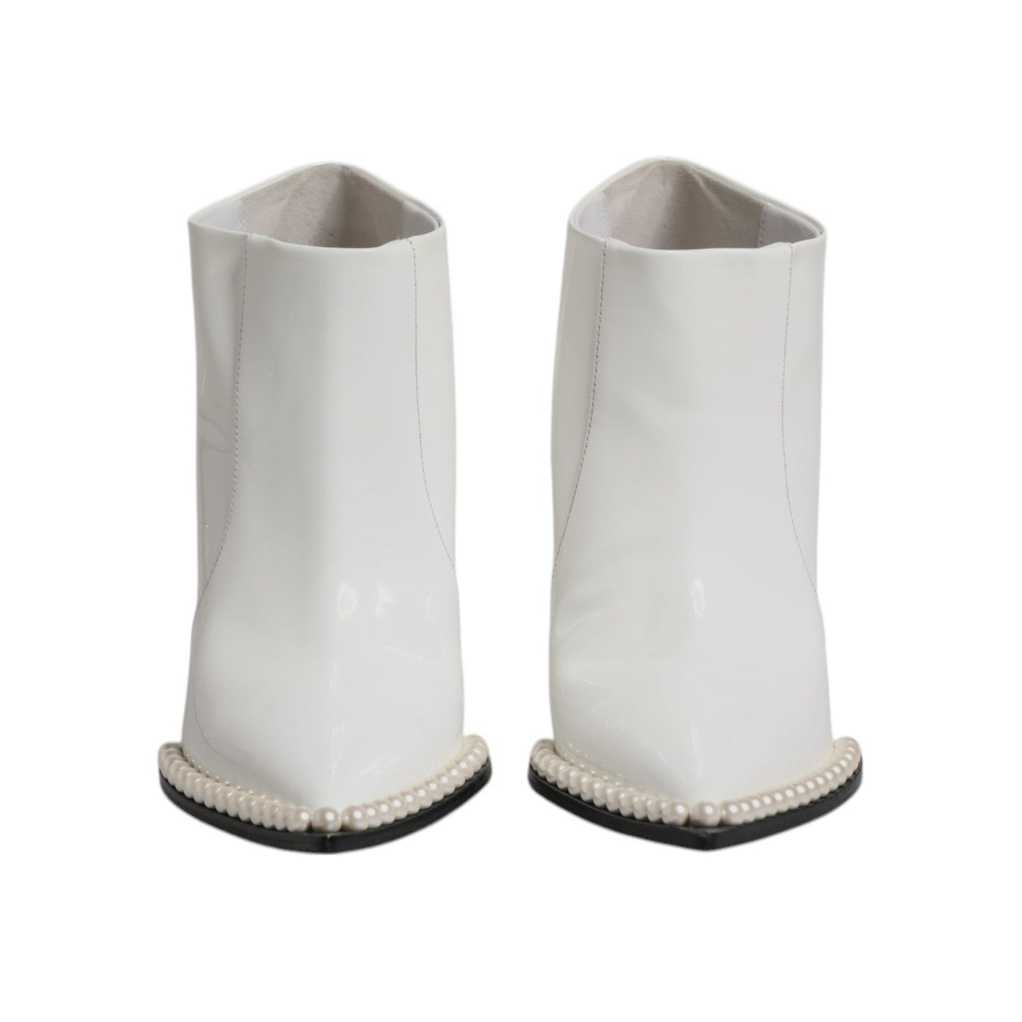 Dolce & Gabbana White Faux Pearl Leather Pointed Toe Ankle Boot Shoes LA12070-39