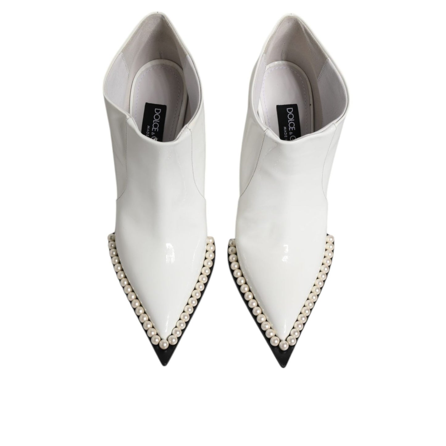 Dolce & Gabbana White Faux Pearl Leather Pointed Toe Ankle Boot Shoes LA12070-39