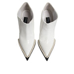 Dolce & Gabbana White Faux Pearl Leather Pointed Toe Ankle Boot Shoes LA12070-39