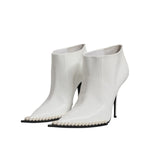 Dolce & Gabbana White Faux Pearl Leather Pointed Toe Ankle Boot Shoes LA12070-39