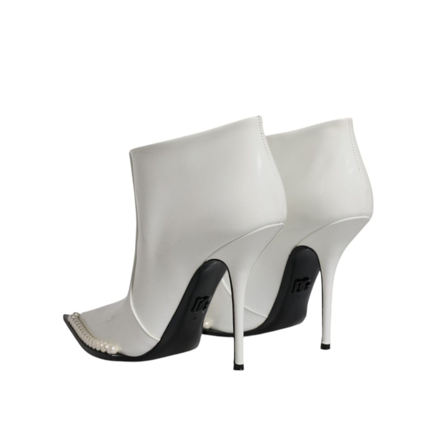 Dolce & Gabbana White Faux Pearl Leather Pointed Toe Ankle Boot Shoes LA12070-39