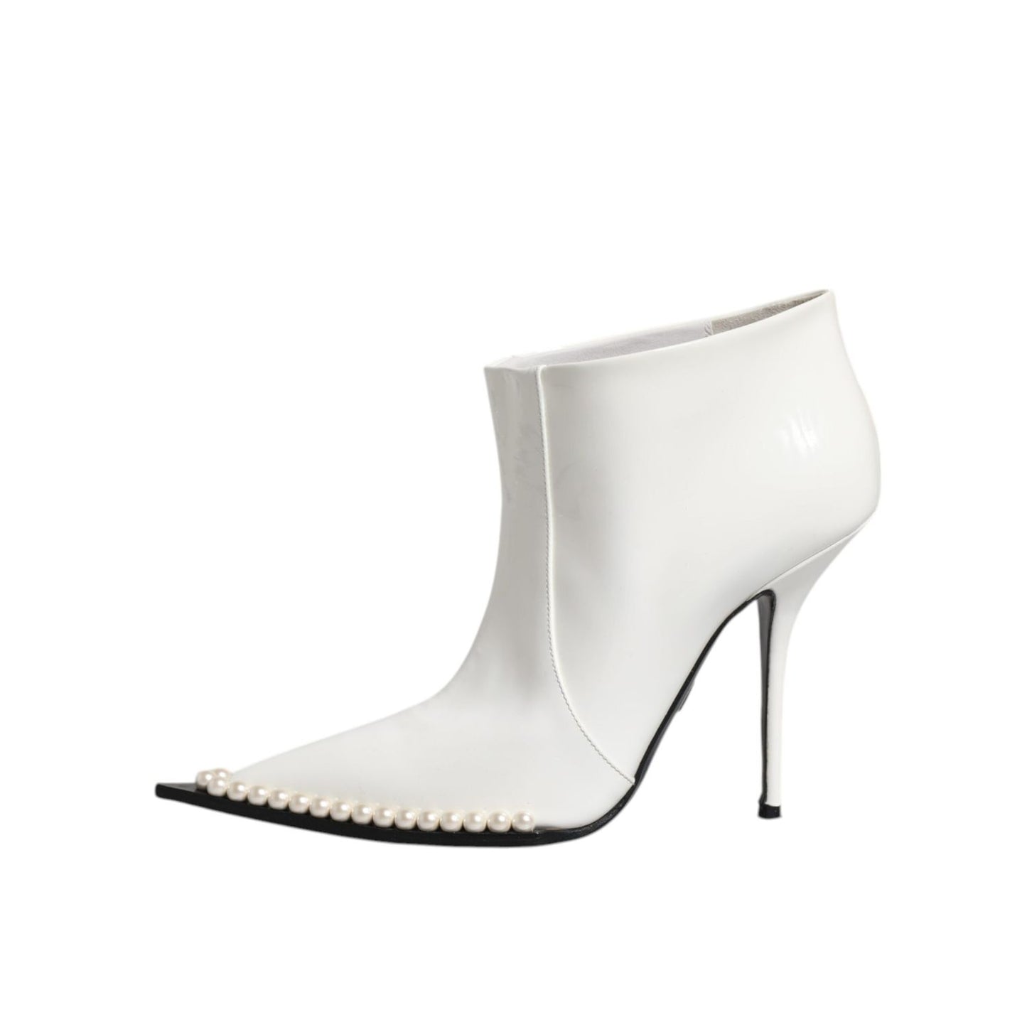 Dolce & Gabbana White Faux Pearl Leather Pointed Toe Ankle Boot Shoes LA12070-39