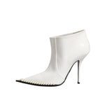 Dolce & Gabbana White Faux Pearl Leather Pointed Toe Ankle Boot Shoes LA12070-39