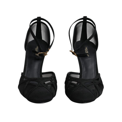 Dolce & Gabbana Black Mesh Ankle Strap Heels Pumps Shoes