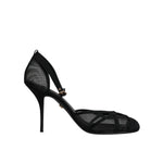 Dolce & Gabbana Black Mesh Ankle Strap Heels Pumps Shoes LA12074-39