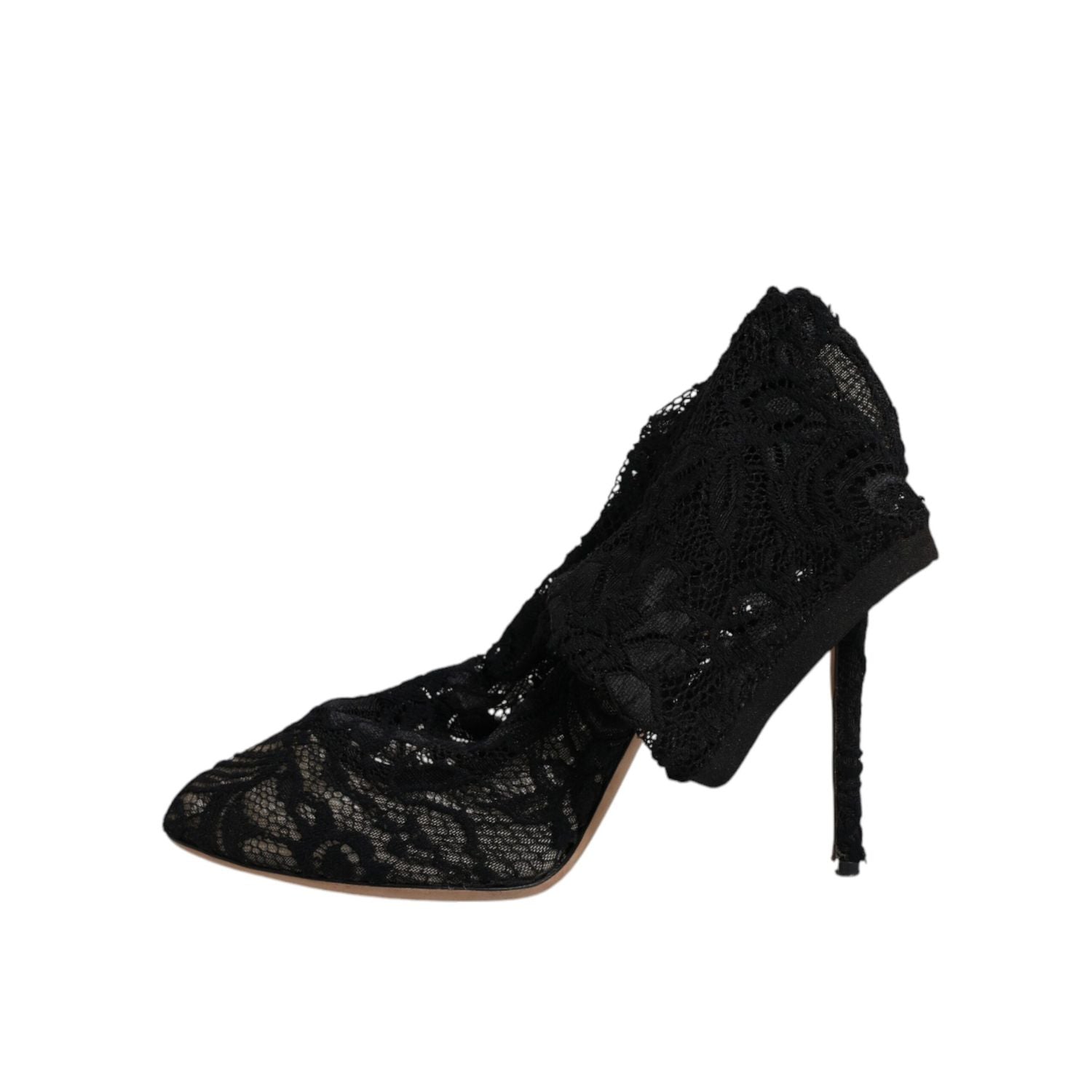 Dolce & Gabbana Black Lace Stretch Heels Mid Calf Boots Shoes