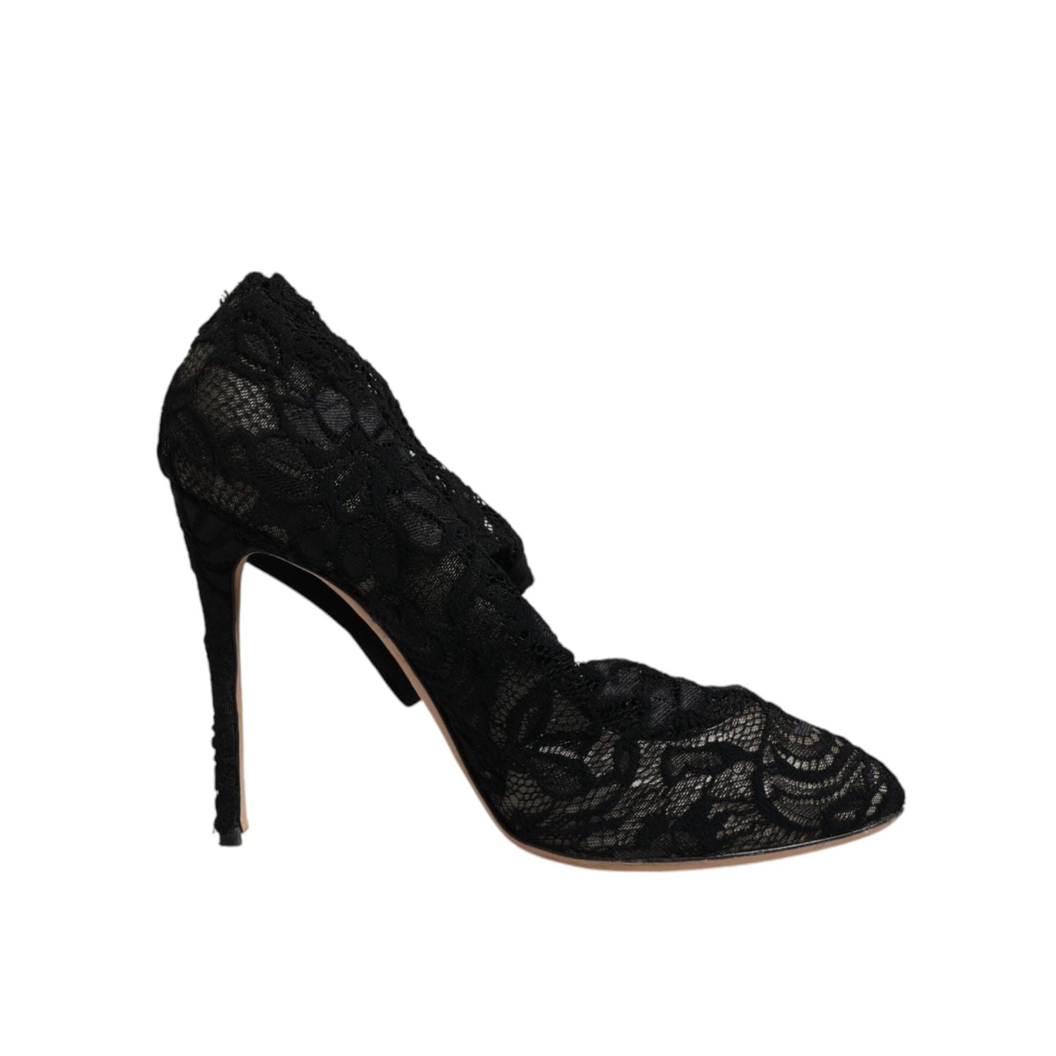 Dolce & Gabbana Black Lace Stretch Heels Mid Calf Boots Shoes