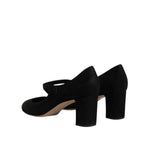 Dolce & Gabbana Black Suede Leather Block Heels Pumps Shoes LA12082-41