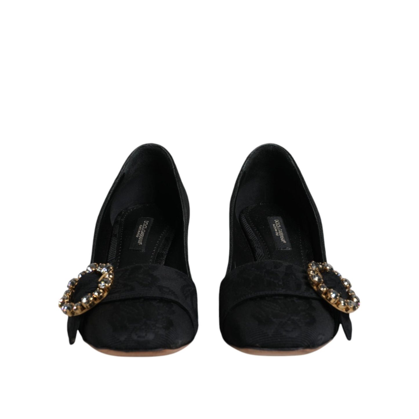 Dolce & Gabbana Black Brocade Crystals Heels Pumps Shoes LA12090-37.5