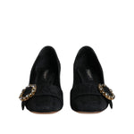 Dolce & Gabbana Black Brocade Crystals Heels Pumps Shoes LA12090-37.5
