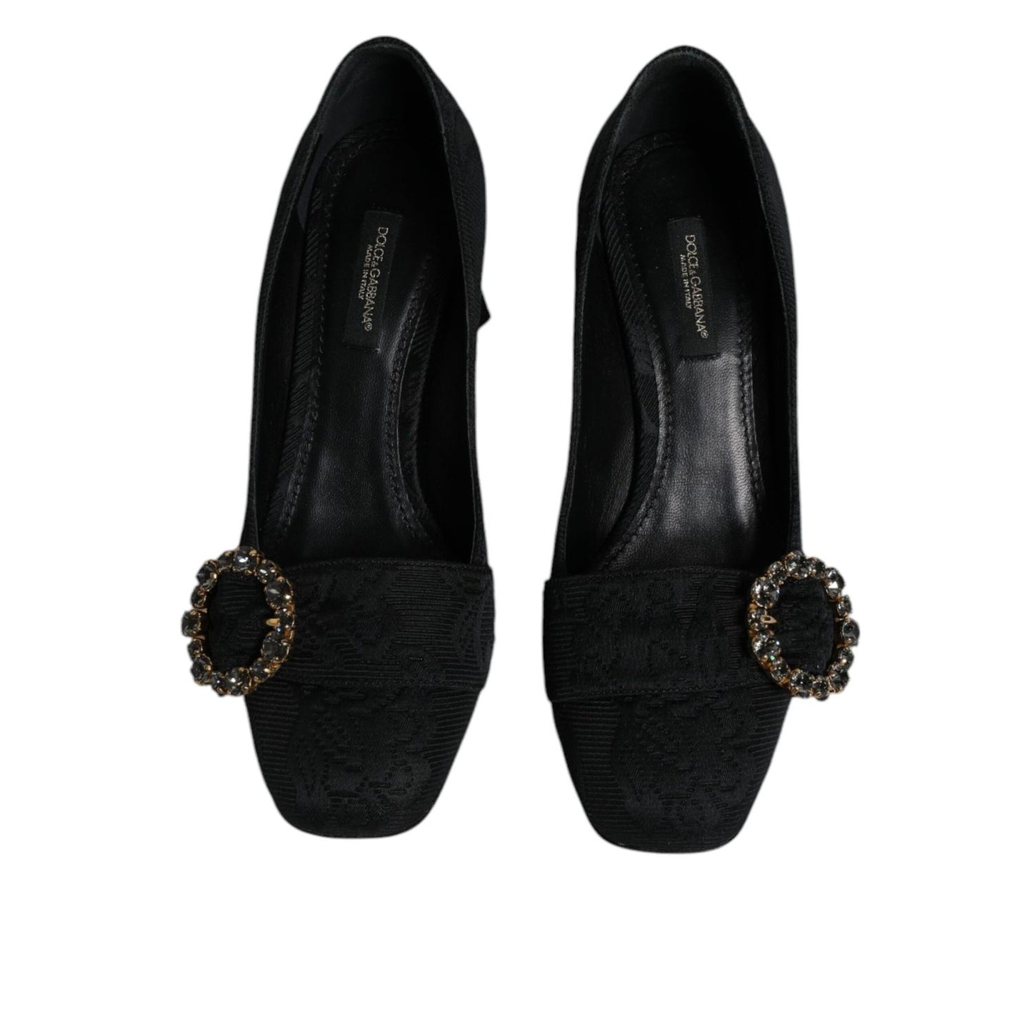 Dolce & Gabbana Black Brocade Crystals Heels Pumps Shoes LA12090-37.5