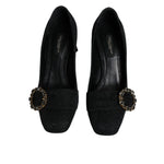 Dolce & Gabbana Black Brocade Crystals Heels Pumps Shoes LA12090-37.5