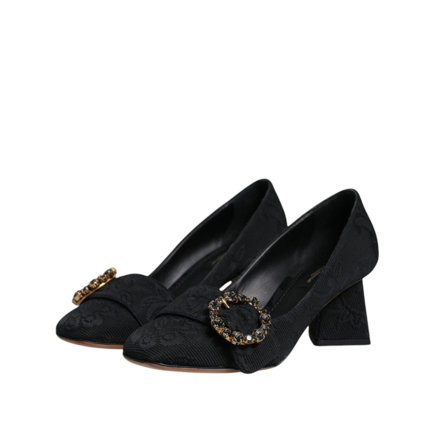 Dolce & Gabbana Black Brocade Crystals Heels Pumps Shoes LA12090-37.5