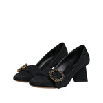 Dolce & Gabbana Black Brocade Crystals Heels Pumps Shoes LA12090-37.5