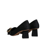 Dolce & Gabbana Black Brocade Crystals Heels Pumps Shoes LA12090-37.5