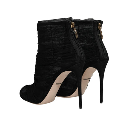 Dolce & Gabbana Black Mesh Stiletto Heels Ankle Boots Shoes