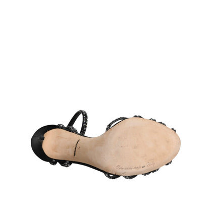 Dolce & Gabbana Black Strass Ankle Strap Heels Sandals Shoes