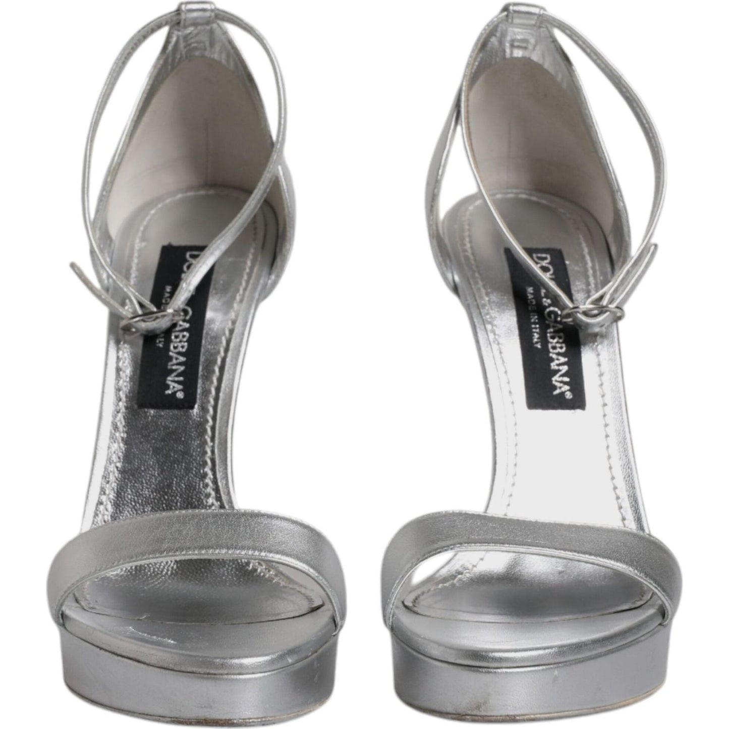 Dolce & Gabbana Silver Leather Platform Keira Sandals Shoes