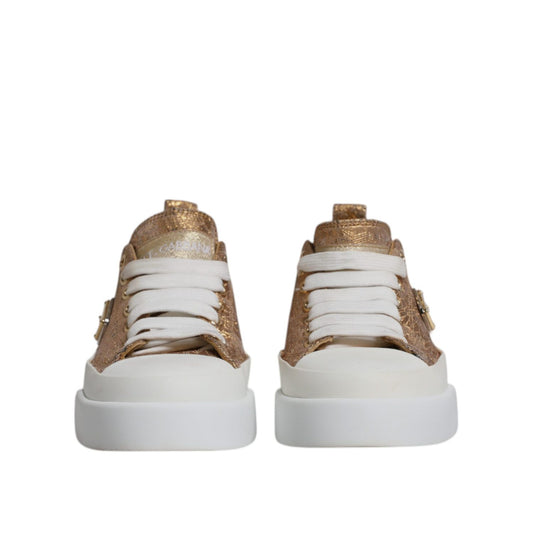 Dolce & Gabbana Gold White Logo Low Top Sneakers Shoes LA12139-35