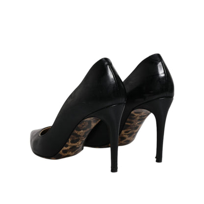 Dolce & Gabbana Black Calf Leather Stiletto Heels Pumps Shoes