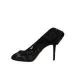 Dolce & Gabbana Black Lace Stretch Heels Mid Calf Boots Shoes LA12226-38