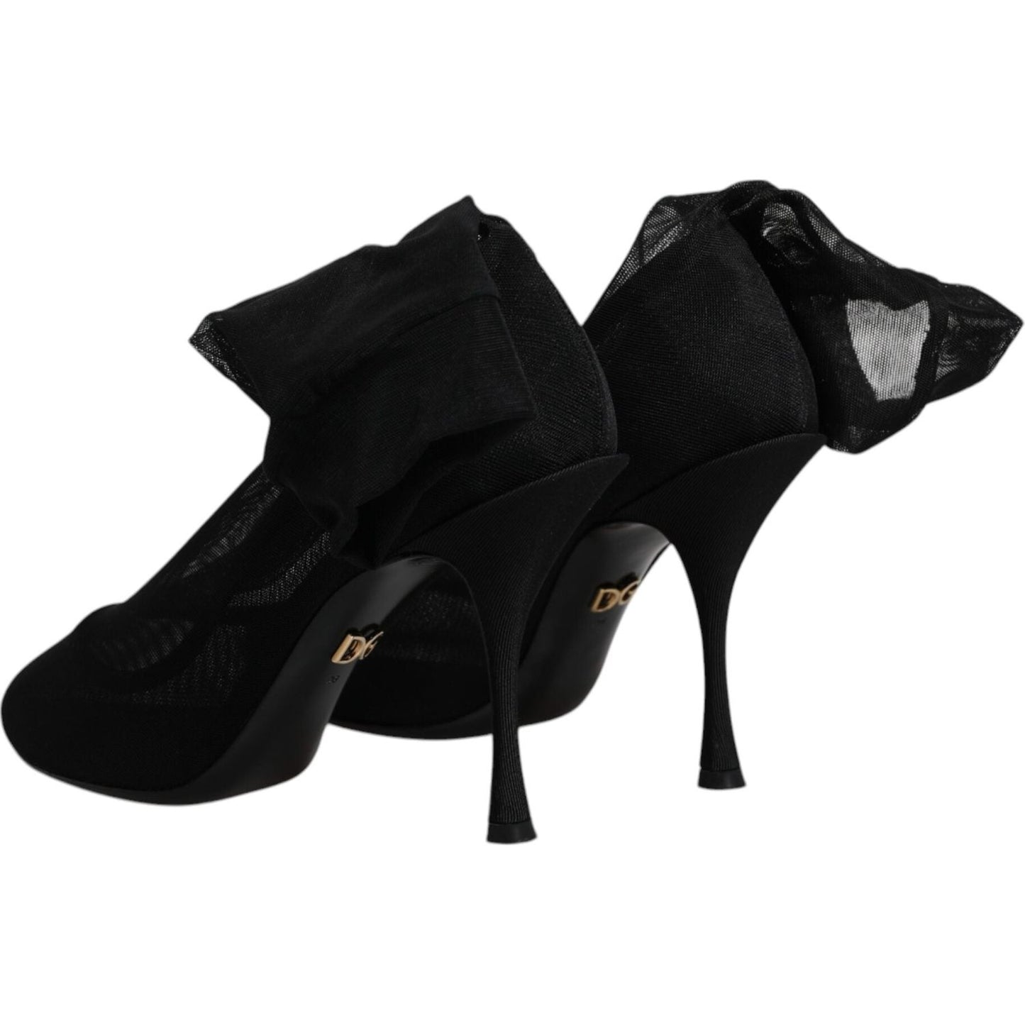 Dolce & Gabbana Black Silk Mesh Sock Style Boots Shoes LA12228-38