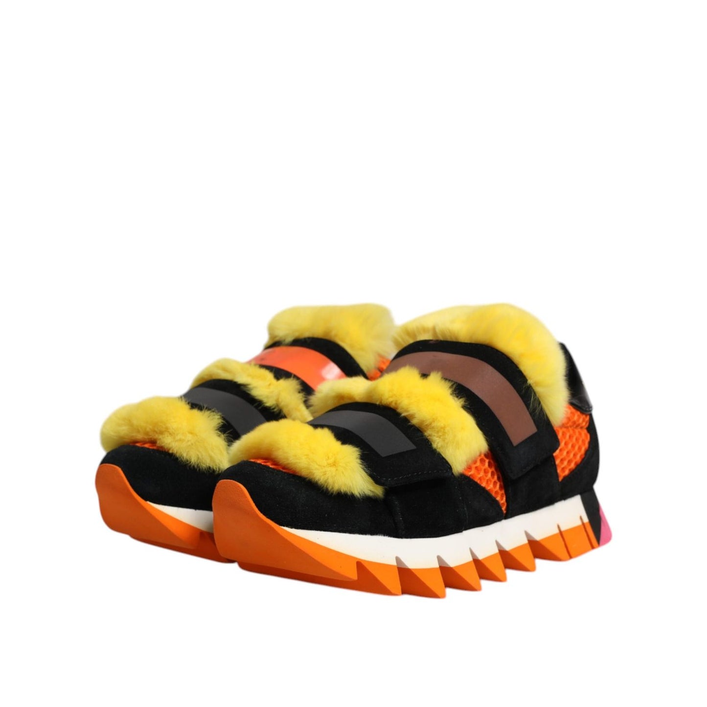 Dolce & Gabbana Multicolor Fur Embellished Sneakers Shoes LA12234-35.5
