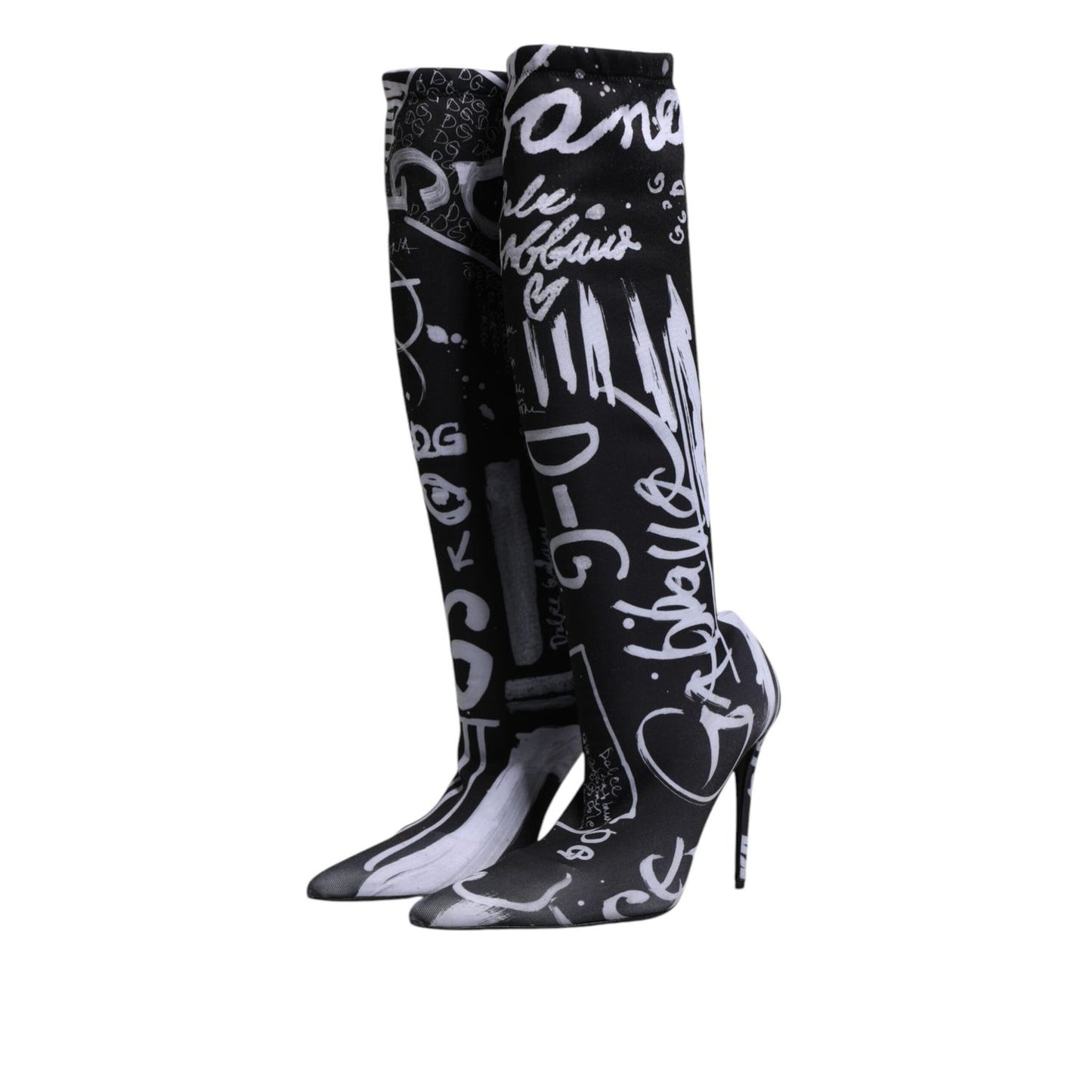 Dolce & Gabbana Black Logo Stretch Heels High Boots Shoes