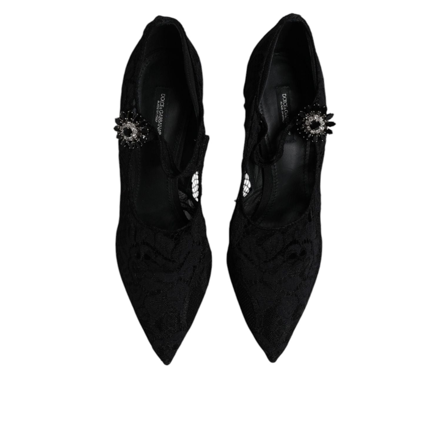Dolce & Gabbana Black Lace Crystals Mary Jane Pumps Shoes
