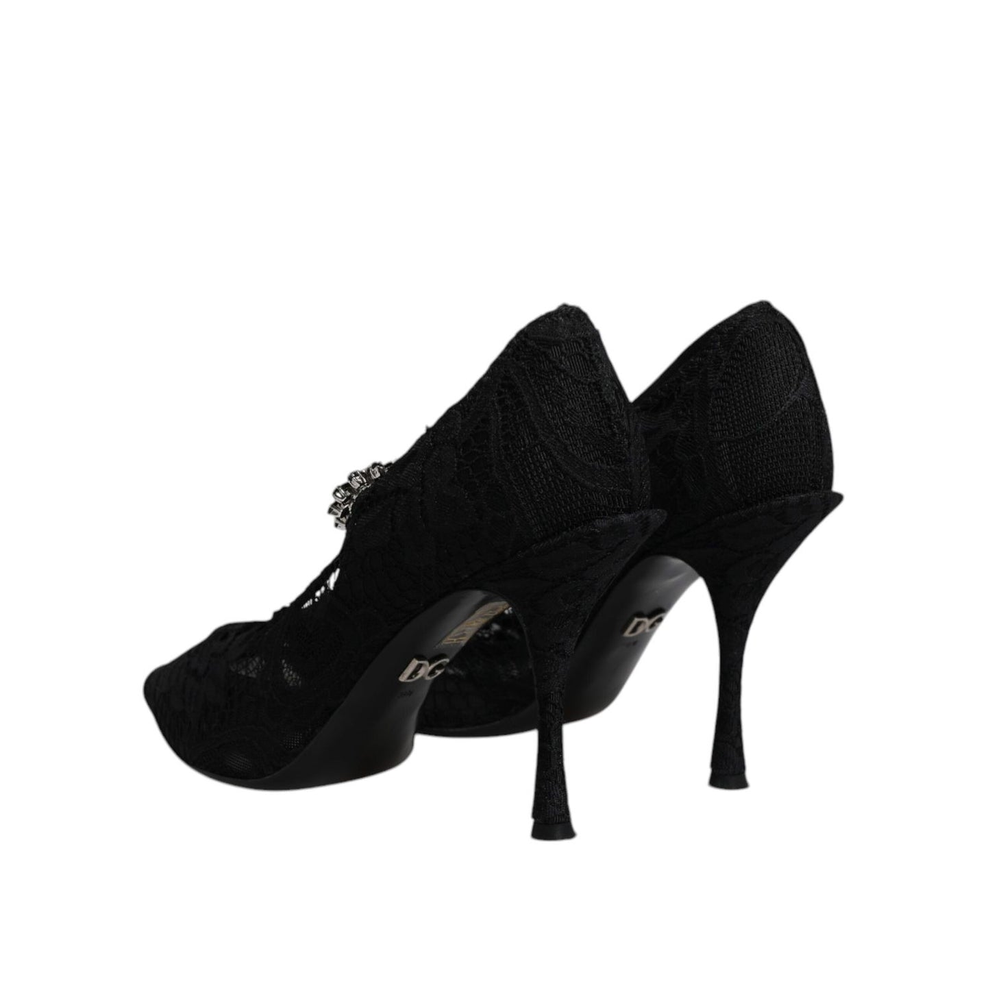 Dolce & Gabbana Black Lace Crystals Mary Jane Pumps Shoes