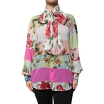 Dolce & Gabbana Multicolor Floral Patchwork Ascot Collar Top TSH86848-36