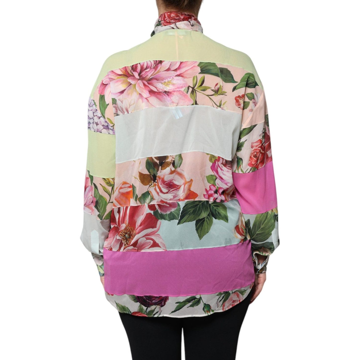 Dolce & Gabbana Multicolor Floral Patchwork Ascot Collar Top TSH86848-36