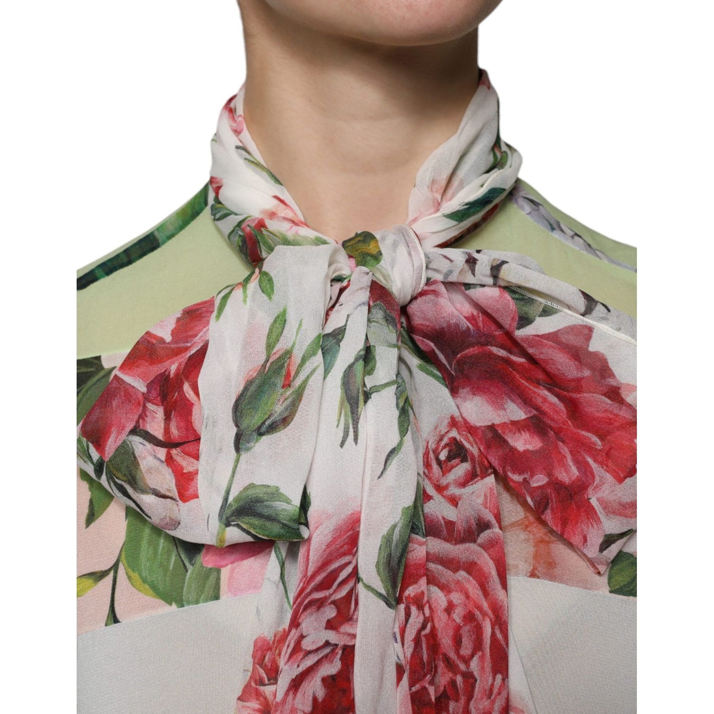 Dolce & Gabbana Multicolor Floral Patchwork Ascot Collar Top TSH86848-36
