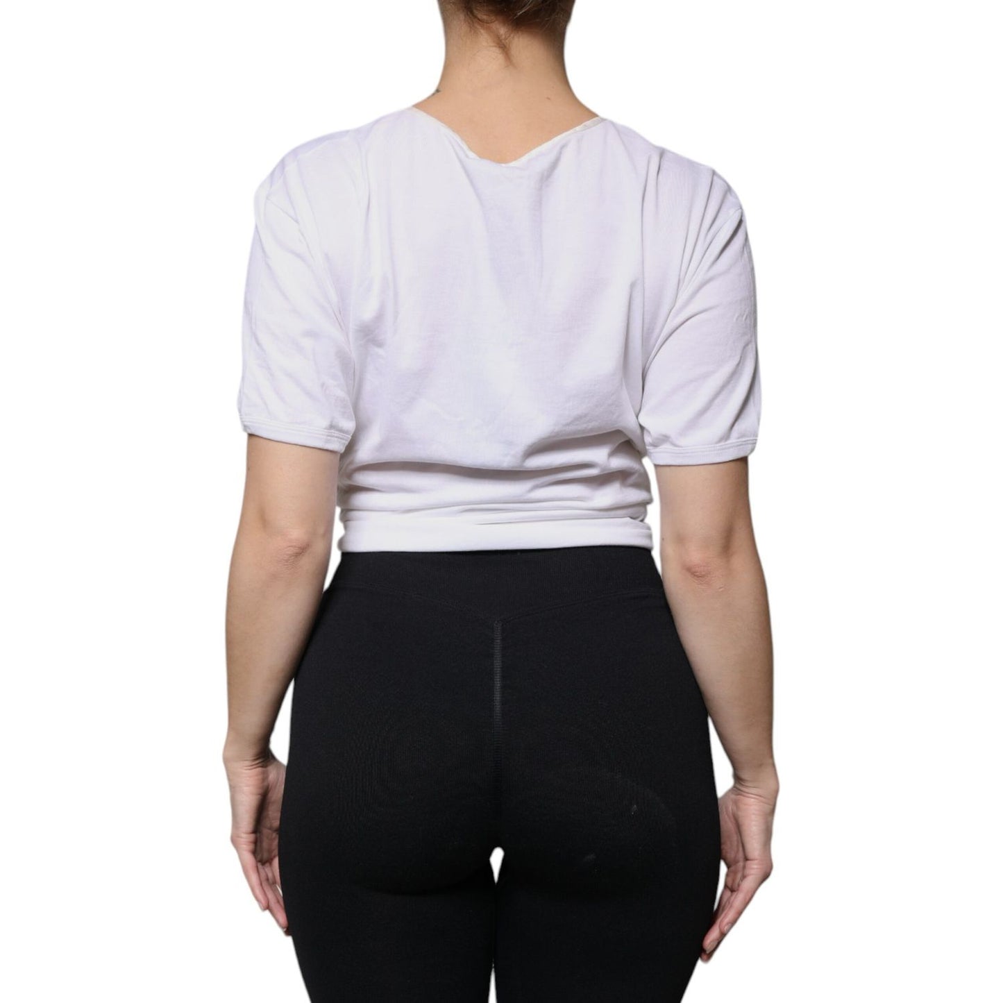 Dolce & Gabbana White Cotton Silk Round Neck Wrap Blouse Top