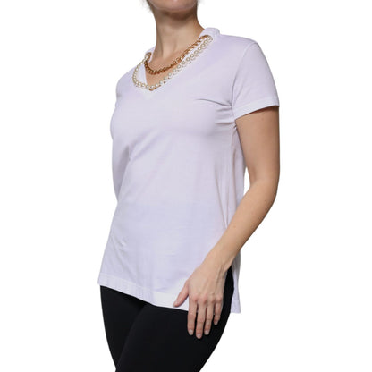 Dolce & Gabbana White Cotton Necklace Chain Short Sleeves T-shirt