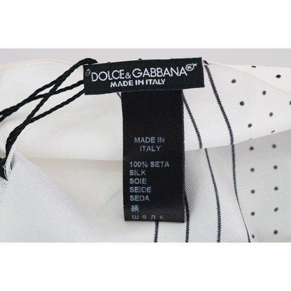 Dolce & Gabbana White Polka Dotted Silk Skinny Scarf Silk Scarf