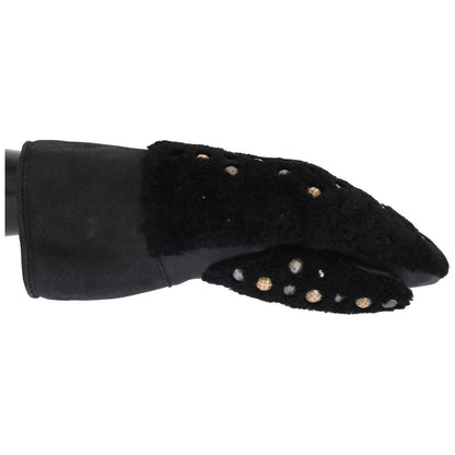 Dolce & Gabbana Black Leather Shearling Studded Gloves