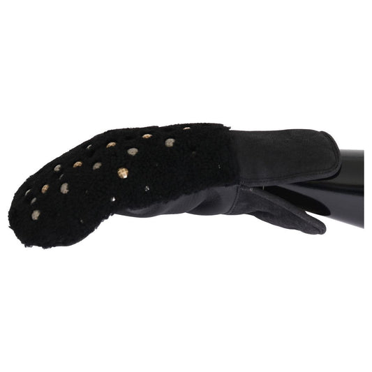 Dolce & Gabbana Black Leather Shearling Studded Gloves LB159-1