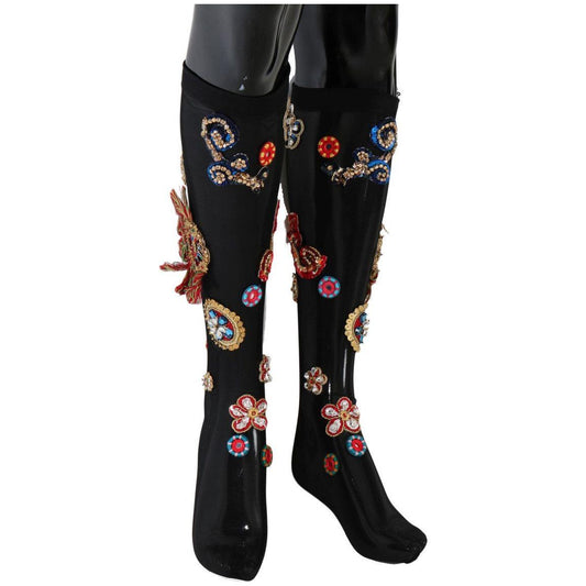 Dolce & Gabbana Black Stretch Carretto Crystal Socks SCS60-1