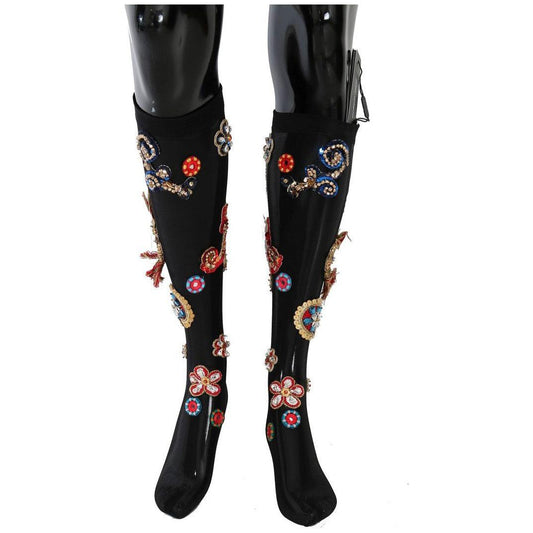 Dolce & Gabbana Black Stretch Carretto Crystal Socks SCS60-1