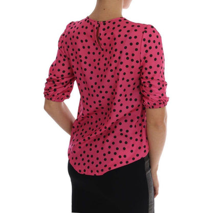 Dolce & Gabbana Pink Polka Dotted Silk Blouse