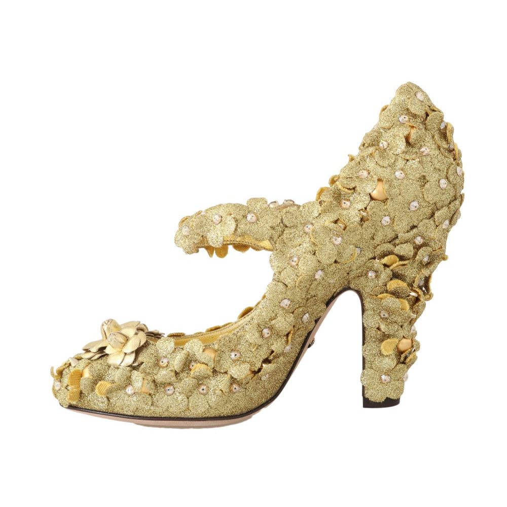 Dolce & Gabbana Gold Floral Crystal Mary Janes Pumps