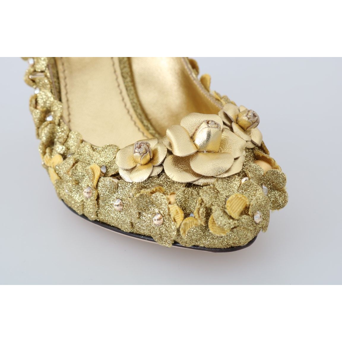 Dolce & Gabbana Gold Floral Crystal Mary Janes Pumps