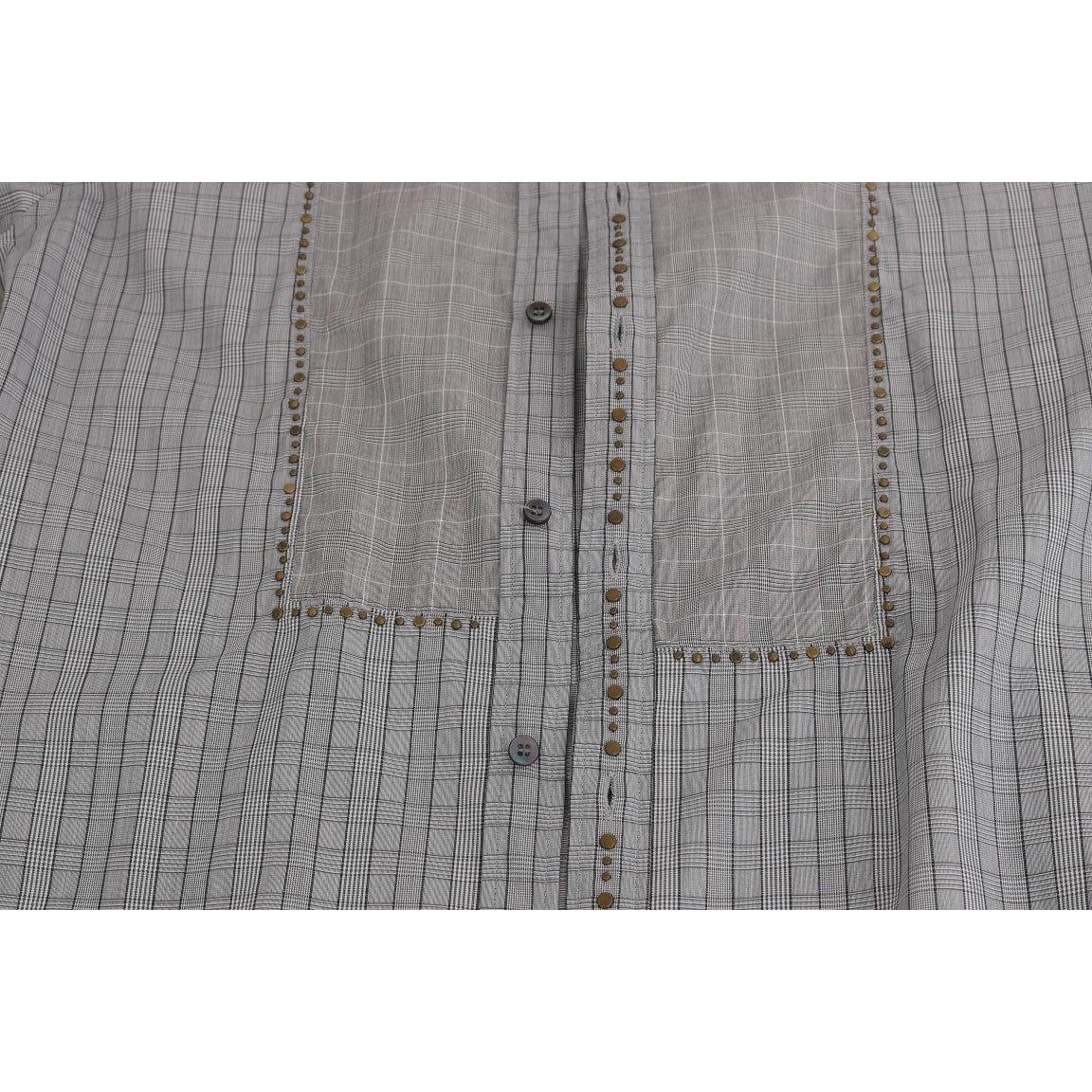 Dolce & Gabbana Gray Check GOLD Cotton Slim Fit Shirt