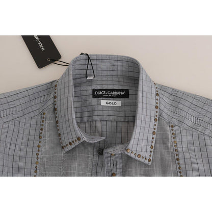Dolce & Gabbana Gray Check GOLD Cotton Slim Fit Shirt