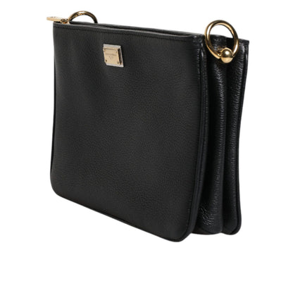 Dolce & Gabbana Black Grain Leather Logo Plaque Clutch Bag