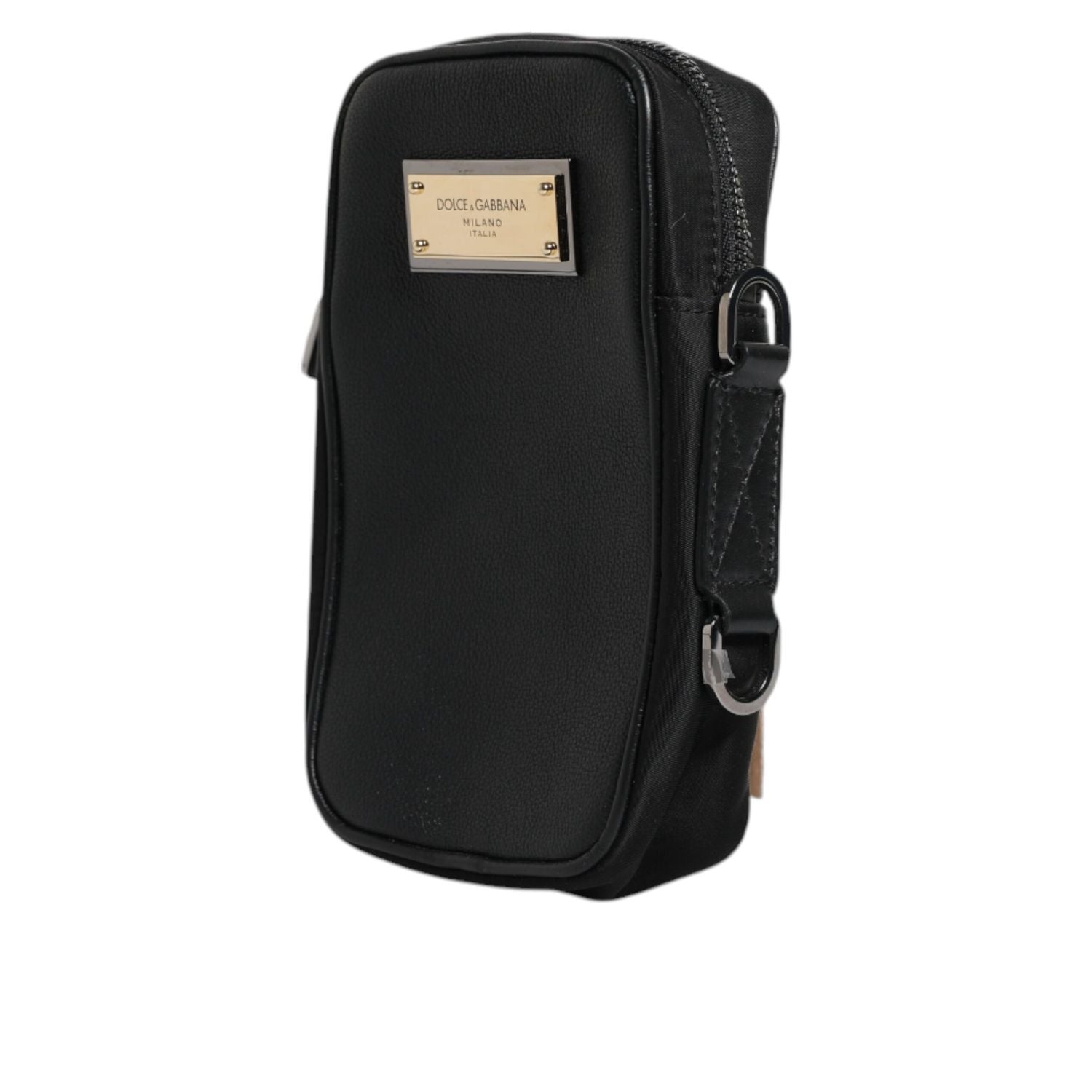 Dolce & Gabbana Black Grain Leather Logo Plaque Clutch Bag