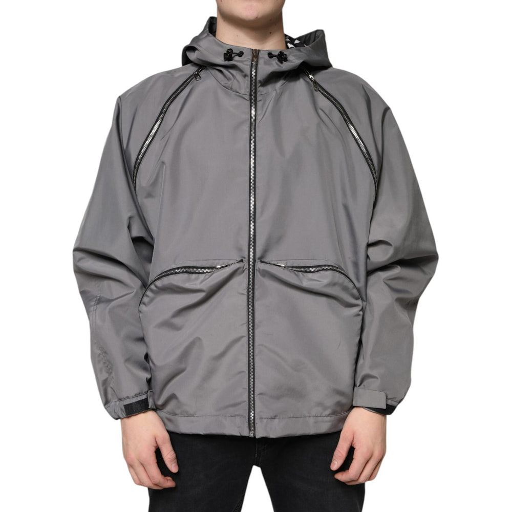 Dolce & Gabbana Gray Polyester Hooded Men Full Zip Jacket JKT3788-48
