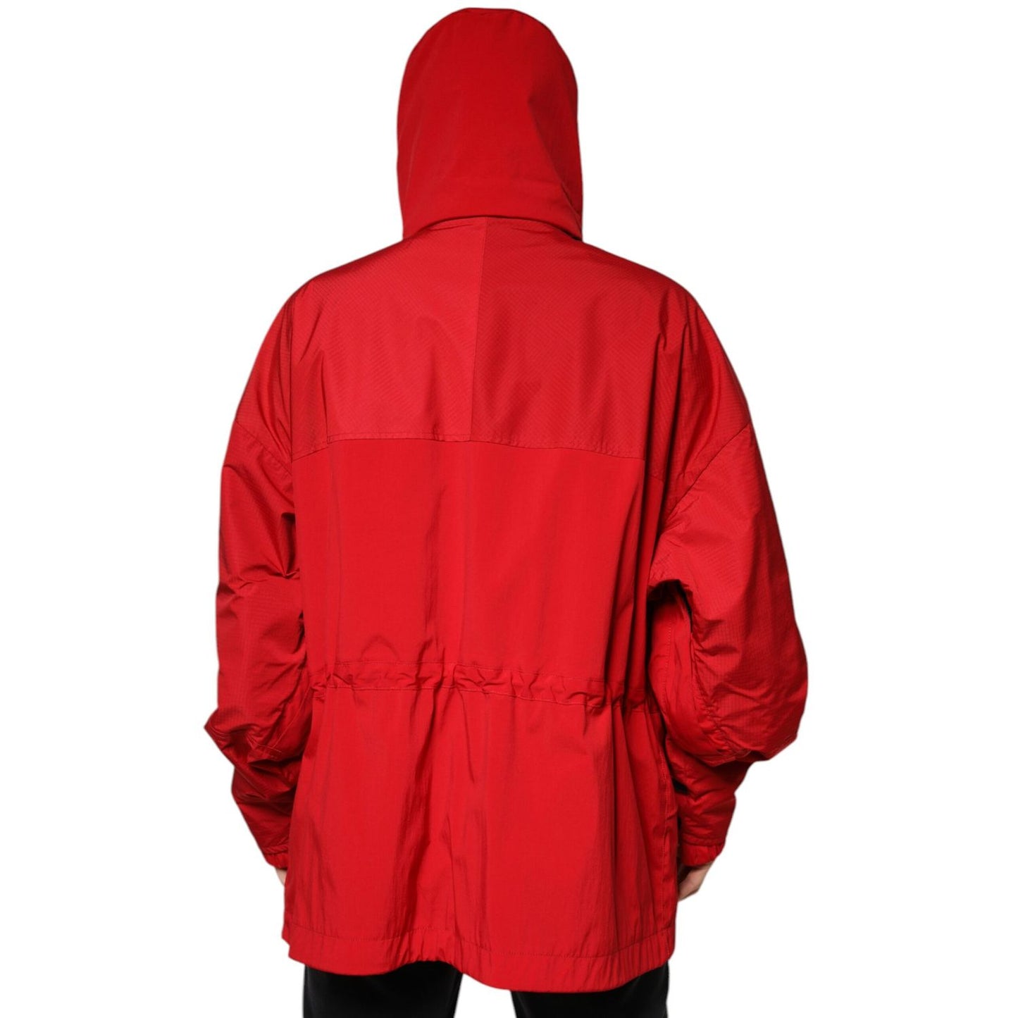 Dolce & Gabbana Red Nylon Hooded Men Full Zip Parka Jacket