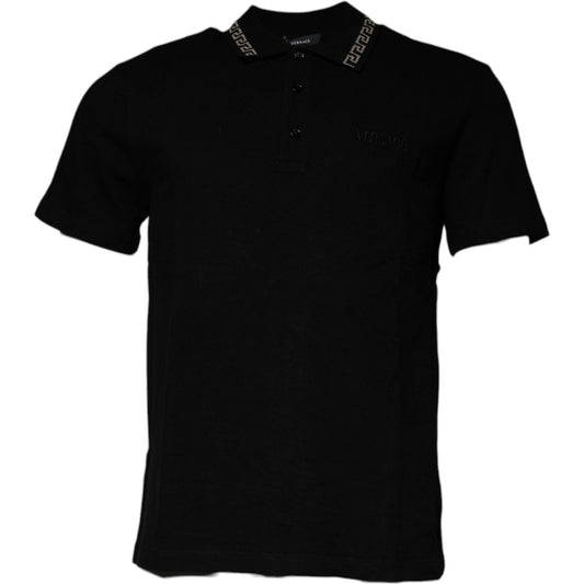 Versace Black Viscose Collared Polo Short Sleeves T-shirt